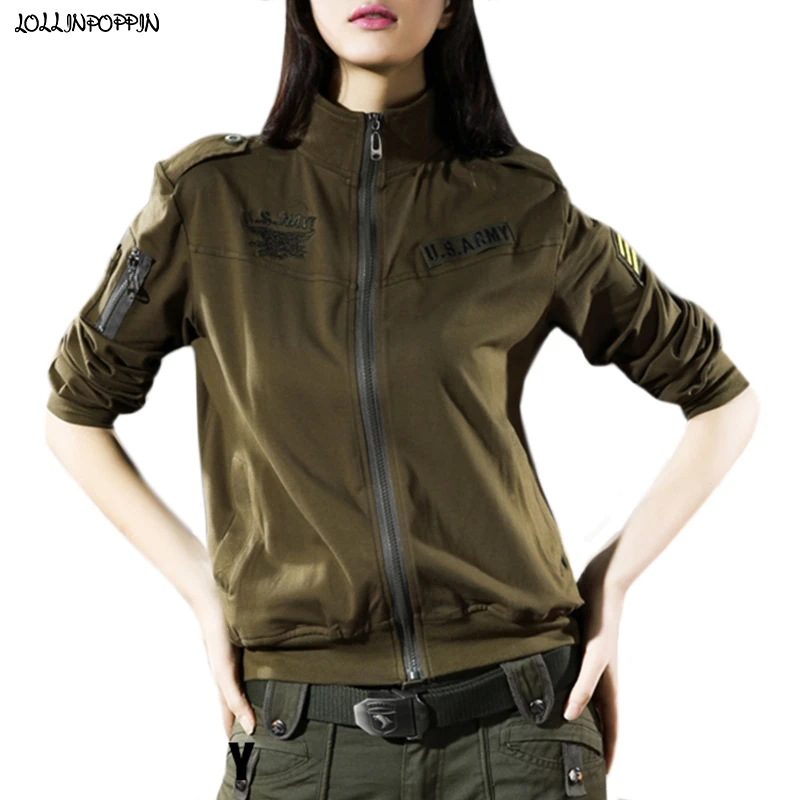 Chaqueta verde militar mujer, abrigo de cuello alto charreteras bordadas, estilo militar, longitud corta, primavera y otoño, 2020|chaquetas básicas| AliExpress