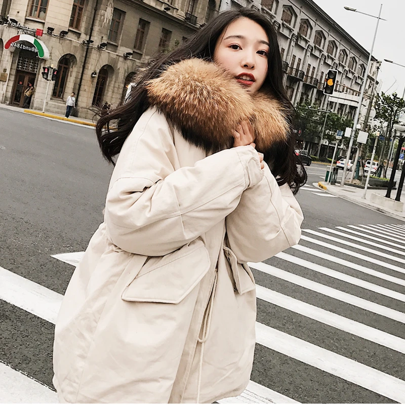 

Natural Raccoon Fur 2020 womens winter jacket warm thick down cotton padded coat female overcoat campera parka mujer LX2102