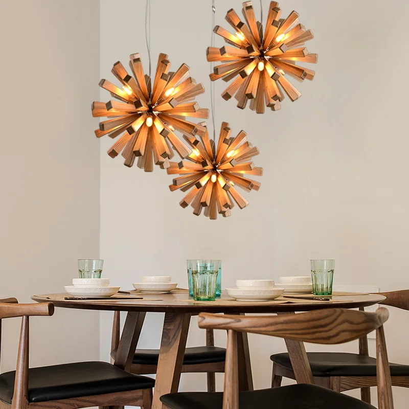 Nordic Dandelion Wooden Pendant Lights Art Creative new chinese  Lamp tea room dining  living  Personality lamp