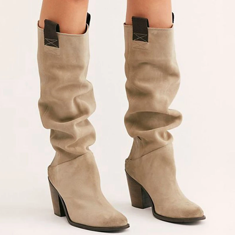 

Vogue Women Fashion Platform Boots Mid-Calf Boots Slip On Solid Low Heel Ladies Casual Warm Shoes For Winter Plus Size 35-53