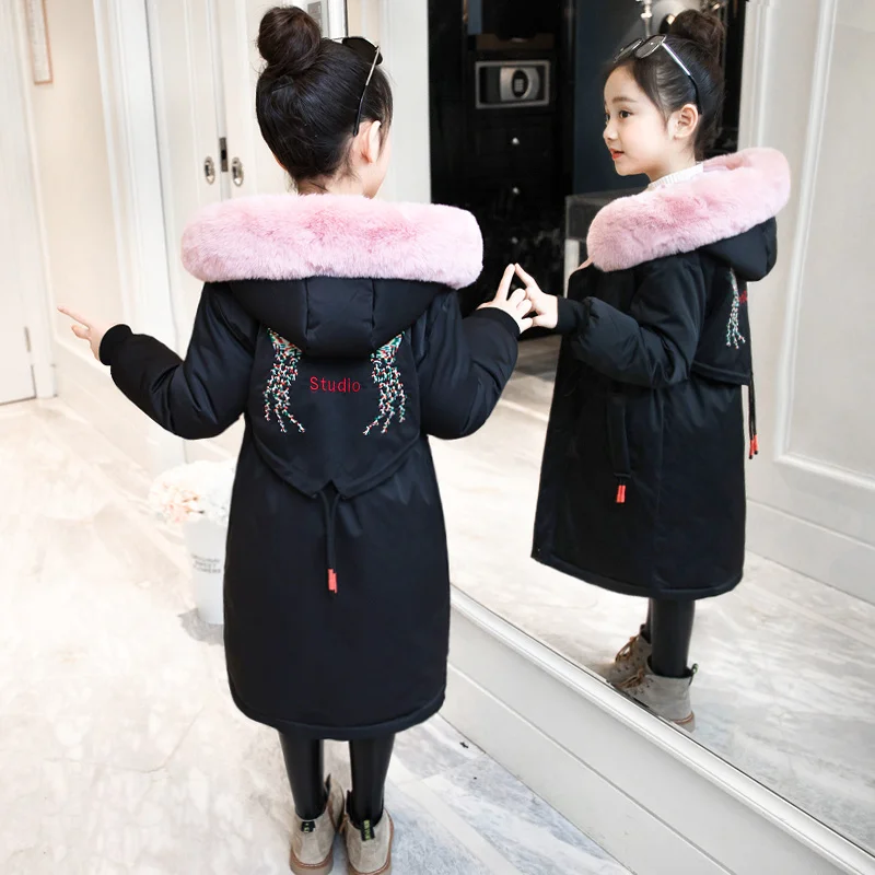 

12 New Fashion Children Winter Jacket Girl Winter Coat Kids Warm Thick Fur Collar Hooded Long Down Coats for Teenage 3Y-14Y