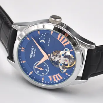 

Debert 41mm mens automatic watch Moon Phase Stainless steel black dial Luminous waterproof Multifunction mechanical wristwatches