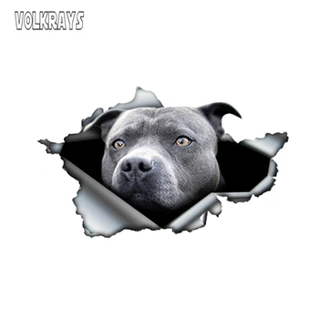 

Volkrays Blue Pitbull Animal Car Sticker Torn Metal Decal Sunscreen Waterproof Personality Stickers Accessories PVC,13cm*7cm