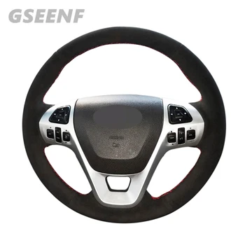 

Car Steering Wheel Cover For Ford Explorer 2011-2019 Flex 2013 Edge 2011-2014 Taurus 2013-2019 Black Hand-stitched Suede