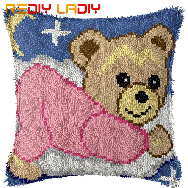 

Latch Hook Kits Make Your Own Cushion Red Bear Sleep Printed Canvas Crocheted Pillow Case Latch Hook Cushion Cover Arts & Crafts