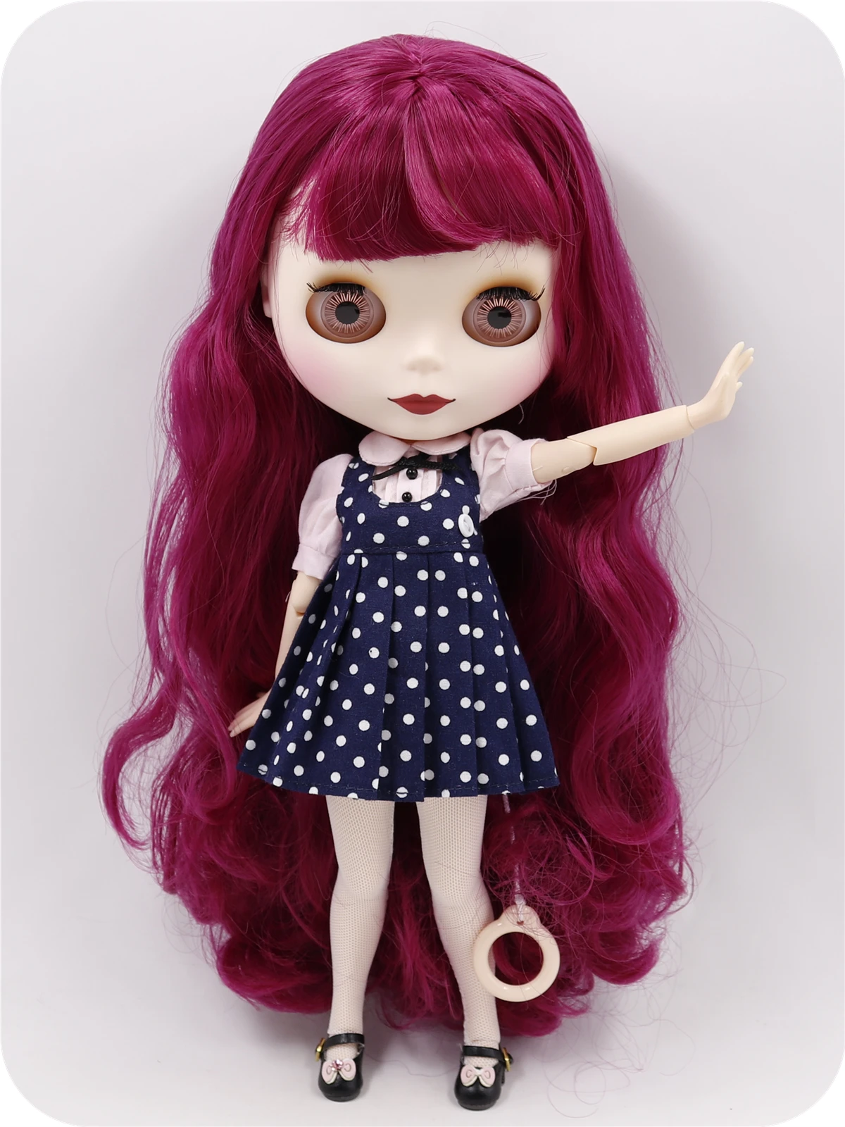 Neo Blythe Doll Blue Polka Dot Dress with Hat & Stockings 3