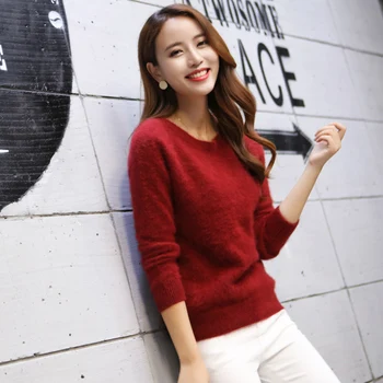

Round neck ladies sweater thickening 2019 winter pullover raglan long-sleeved knit short cashmere sweater bottoming shirt