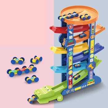 

7-Layer Ramp Race Track & 6 Mini Inertia Car Sliding Toys Baby Toddler Motor Skill Developmental Learning Toys Kid Children gift