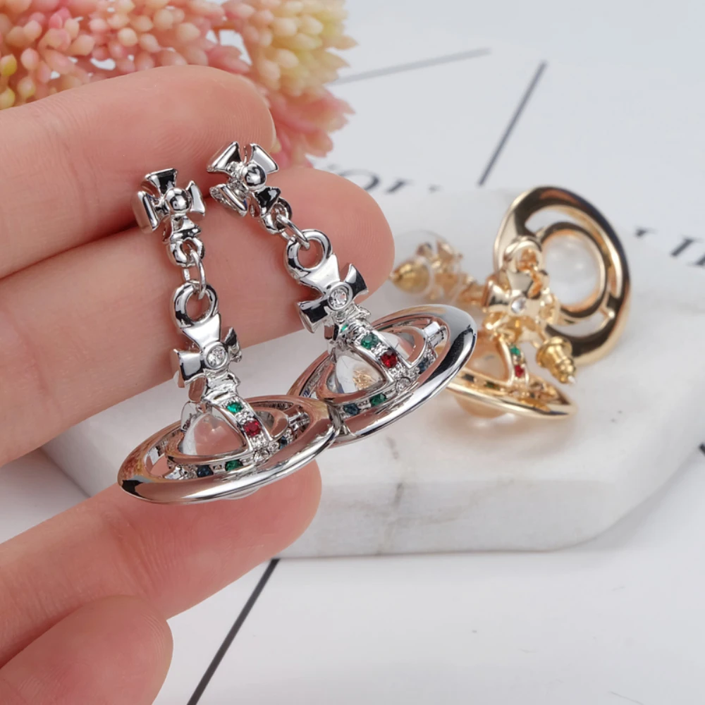XIAOJINGLING, женские, девичьи, 3D формы, стеклянные Сатурн, золотые, серебряные серьги, 1 пара, планета, висячие серьги, ювелирное изделие, подарок