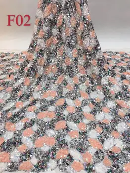 

2020 Latest Sexy French Embroidered Tulle Lace Africa Sequins Mesh Lace Fabric Sewing for Party Wedding Dress Top Quality 5yards