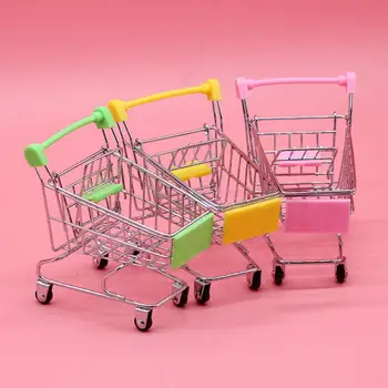 

Stainless Steel Mini Simulation Handcart Supermarket Shopping Cart Mode Toy Phone Food Storage Holder Trolley Dollhouse Supplies