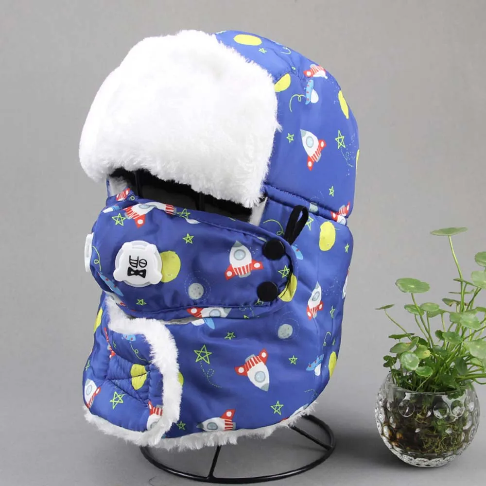 

High Quality Outdoor Windproof Ear Protection Thicken Warm Cap With Masks Skiing Bomber Winter Cotton Boys Girls Lei Feng Hat