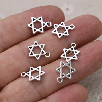 

bulk charm Silver Plated Hexagram Star of David Charms Pendants for Bracelet Jewelry Making DIY Handmade Craft 14x10mm40pcs/lot
