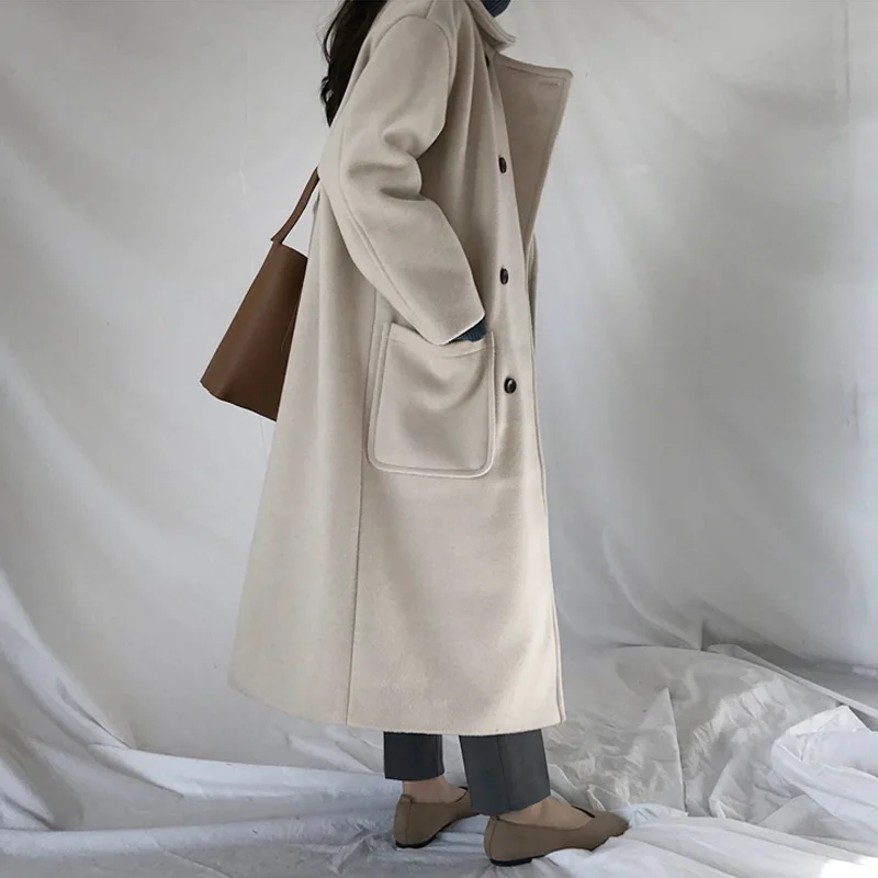 Шерстяное пальто женское Осень Зима Новая женская одежда корейское теплое шерстяное пальто Свободное плюс размер верхняя одежда толстые длинные шерстяные пальто