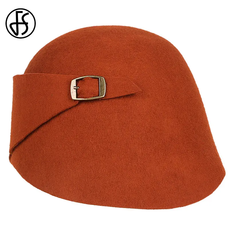 Wool Cloche Hats Women Wide Brim Felt 