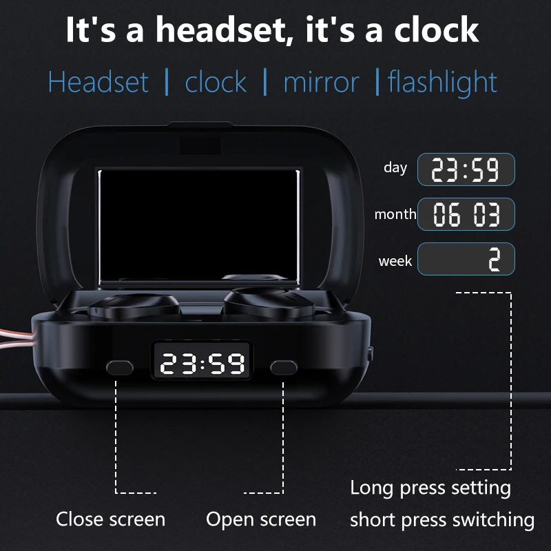 Bluetooth 5 1 Earphone Touch Control TWS Wireless Headphons HiFi IPX7 Waterproof Earbuds Headset with LED Display Charging Box