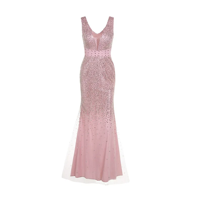 Вечерние платья, летние модные женские платья с блестками для выпускного вечера, сексуальное розовое Золотое Платье, женское платье с высокой талией и v-образным вырезом, длинное облегающее платье