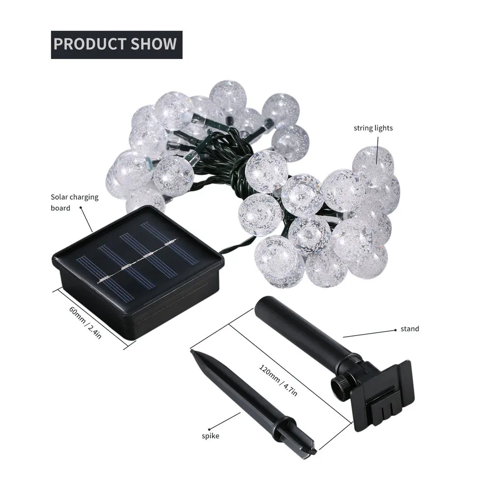 

30 LED Bubbles Solar String Lights Outdoor Global Lights Crystal Ball Fairy Decoration Christmas Party Home Lawn