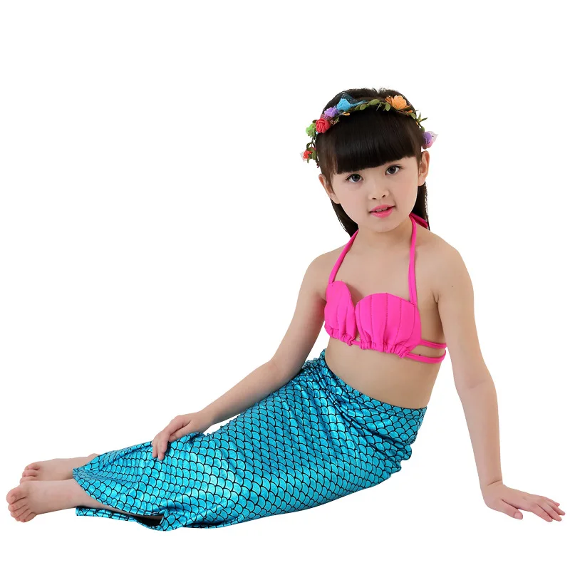 Купальный костюм русалки из 3 предметов для маленьких девочек, купальный костюм русалки, купальный костюм, комплект бикини, От 2 до 12 лет