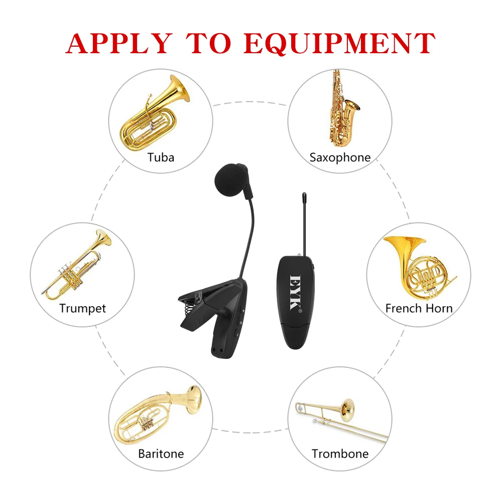 mic EYK UHF Wireless Instrument Microphone Condenser Clip Mic Gooseneck Voice Recording Live Show for Saxophone Trumpet Horns Tuba best microphone for streaming