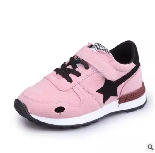 Весенне-Осенняя детская повседневная спортивная обувь; мягкие кроссовки для маленьких мальчиков и девочек; детская кожаная обувь на шнуровке; Детские теплые ботинки - Цвет: Розовый