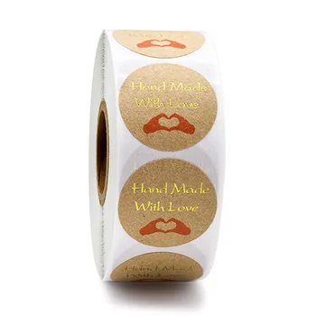 

500pcs Handmade with love Kraft Stickers With Gold Foil 1'' Round Labels Sticker For scrapbooking Thank Stationery Stickers