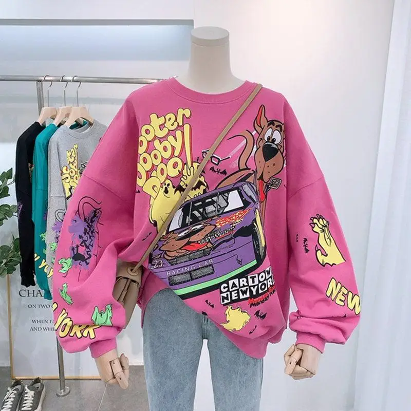 Women Hoodies Autumn 2020 Funny Cartoon Car & Dog Print Sweatshirt Oversized Streetwear Sweatshirts Hip Hop Cool Pullover Tops 1