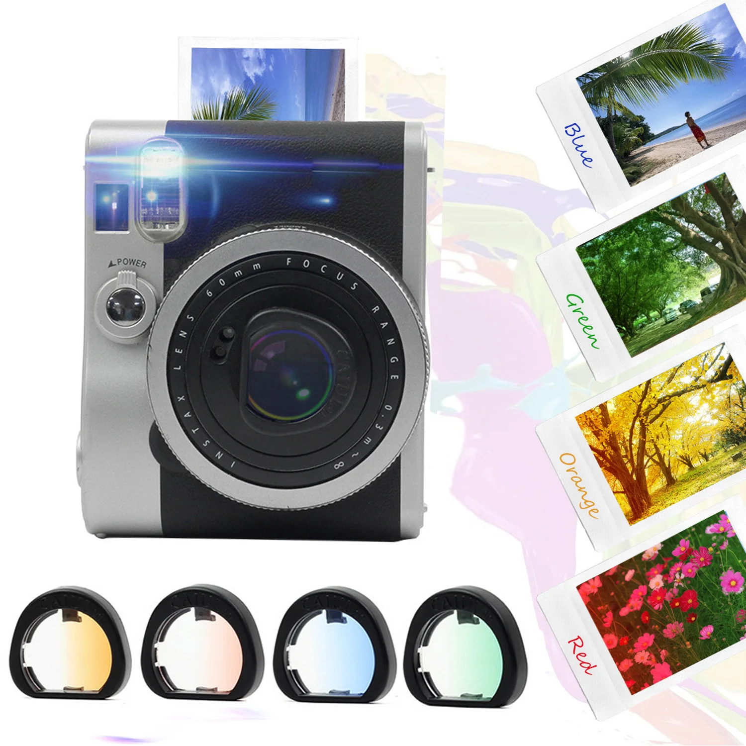 Orange/Blue/Red/Green Woodmin Compatible Color Close up Lens Filter for Fujifilm Instax Mini 90 Camera 