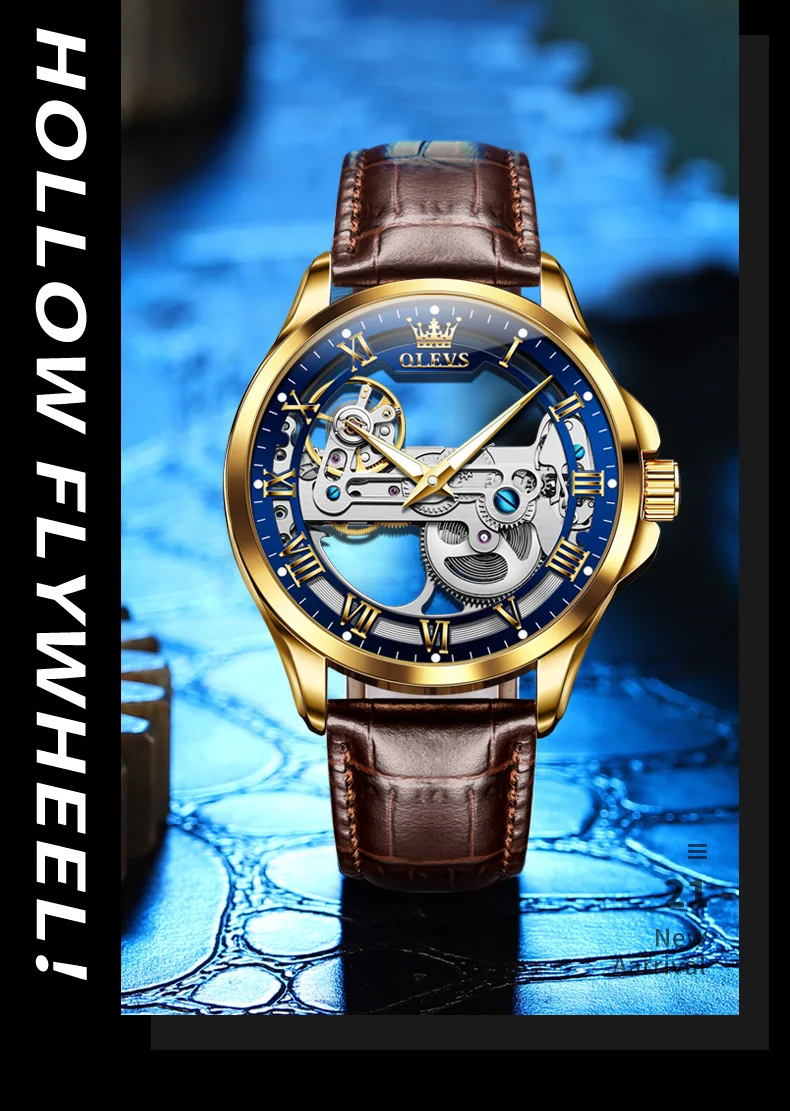 OLEVS Hollow out Tourbillon Automatic MAN WATCH Automatic Mechanical Watches Men Waterproof Leather Strap Male Reloj Hombre