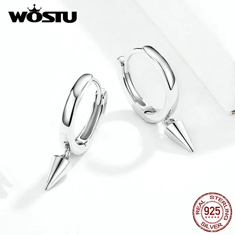 WOSTU, настоящее 925 пробы, серебряные серьги с геометрическим швом, висячие серьги для женщин, для свадьбы, помолвки, простые серьги, ювелирное изделие, DXE744
