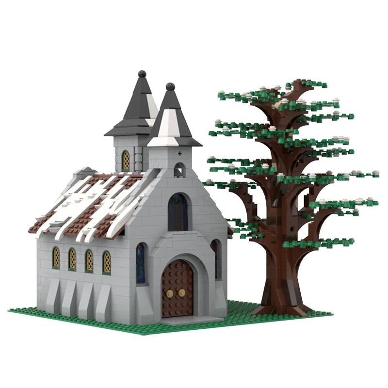 BuildMoc городской уличный вид серии Снег зимняя церковь сельская архитектура