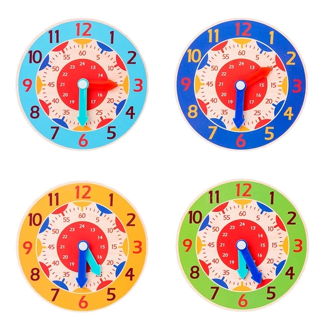 Wooden Clock Toys Children Montessori Hour Minute Second Cognition Colorful Clocks Toys for Kids Early Preschool Teaching Aids 1