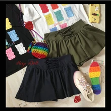 Японский Новые Летние Ретро Для женщин юбка с высокой талией с перекрестной шнуровкой Kawaii подростков; обувь для девочек; обувь для студентов; стиль Mori Girl преппи Стиль Милая сужающаяся к талии юбка