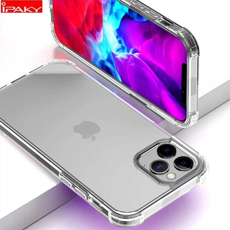 Чехол IPAKY для iPhone 12 Mini 11 TPU PC смешанный Супер Противоударный Прозрачный чехол Pro Max |