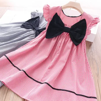 

2020 Summer Girls Plaid Back Big Bow Dress Wholesale Children's Clothing