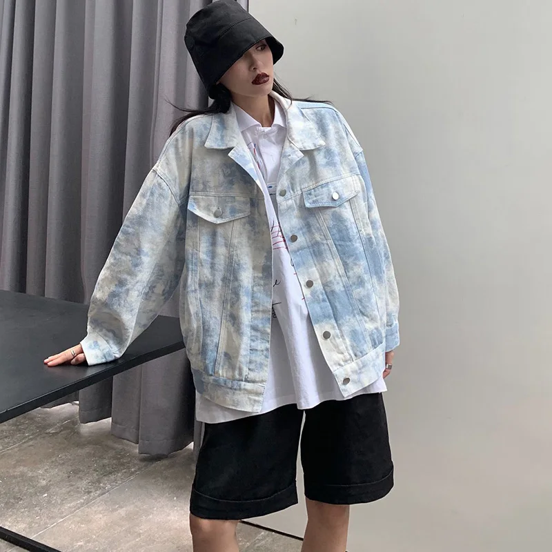 

Autumn Streetwear Fashion Hip Hop Jeans Jacket Women Handsome Coat Gradient Loose Bf Denim Jacket Female Korea Style
