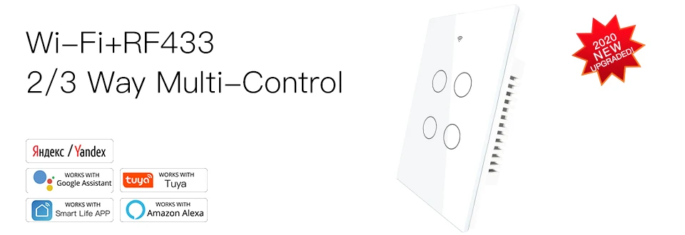 Moeshouse WiFi Smart Light Touch Switch RF433 Smart Life/Tuya App Control,Alexa Google Home Voice Control EU US 2/3 Way Moeshouse WiFi Smart Light Touch Switch RF433 Smart Life/Tuya App Control,Alexa Google Home Voice Control EU US 2/3 Way