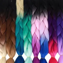 24 дюйма пучки кос-жгутов Длинные Синтетические Омбре плетение волос крючком оплетка 100 г/упак. черный розовый синий серый наращивание волос