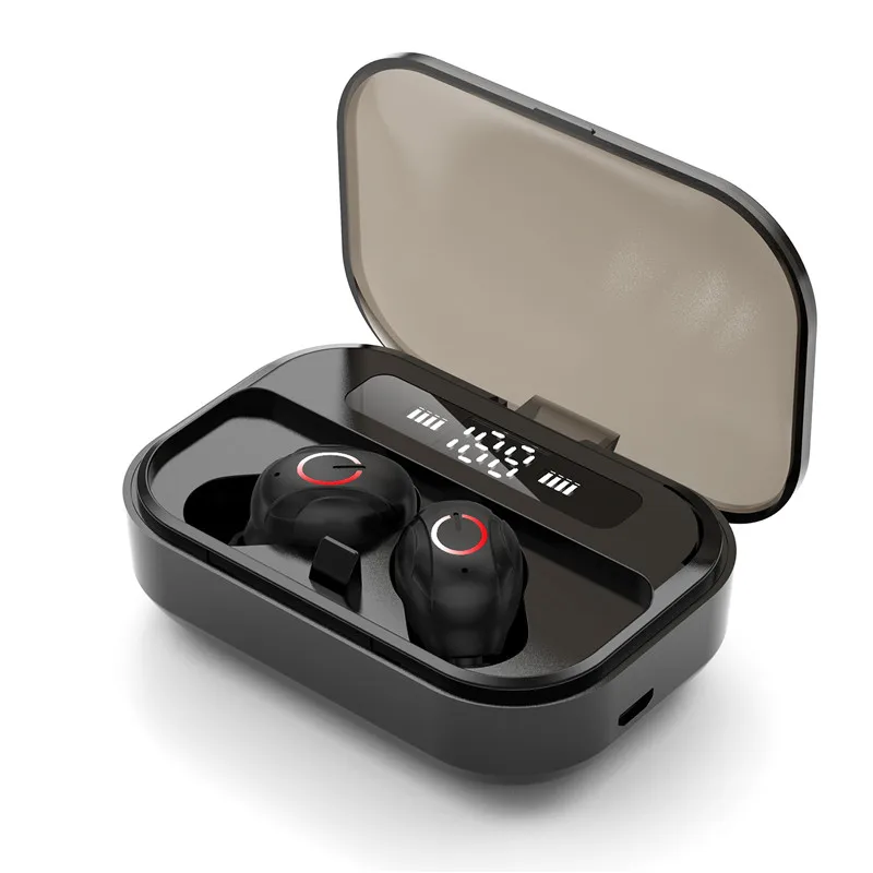 Черный Ottwn T8 TWS Bluetooth 5,0 беспроводная гарнитура Спортивная стереогарнитура с микрофоном цифровой дисплей поддержка для всех смартфонов - Цвет: Черный