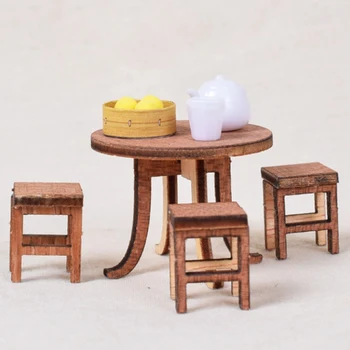 

1/24 Dollhouse Kits Mini Wooden Teahouse W/ Furniture & LED Lights for Gift