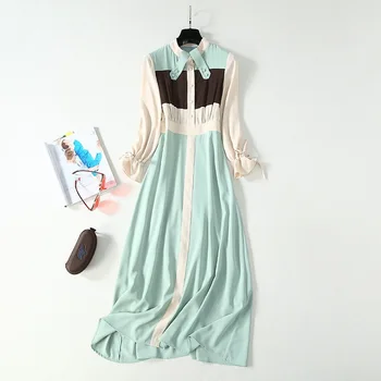 

Spring 2020 for European and American women's wear Contrast color long sleeve The horn sleeve Fashion dress