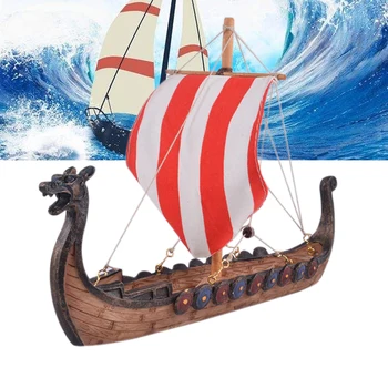 

25.5cm Viking Dragon Boat Ornaments Resin Craft Carved Home Decorations Vikings Ships Sailing Model Toy Gifts Pirate Boat