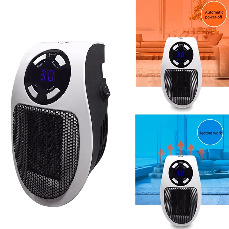 Wall Outlet Electric Space Heater With Adjustable Thermostat And Timer