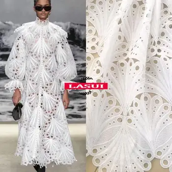 

LASUI 2019 High quality 1 yard Hollow white milk silk big celosia embroidery Water Soluble Lace Fabric DIY evening dress S0036