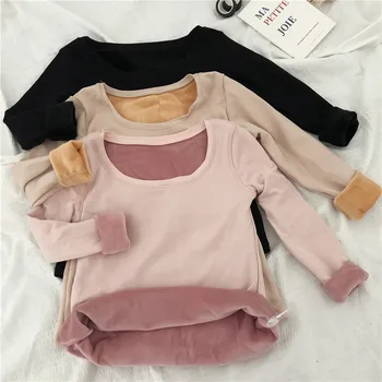 

2019 New Autumn Winter Women Velvet T Shirt Slim Warm Thick T-Shirts Tees Female Long Sleeve Bottom Underwear Shirt Tops AB1719