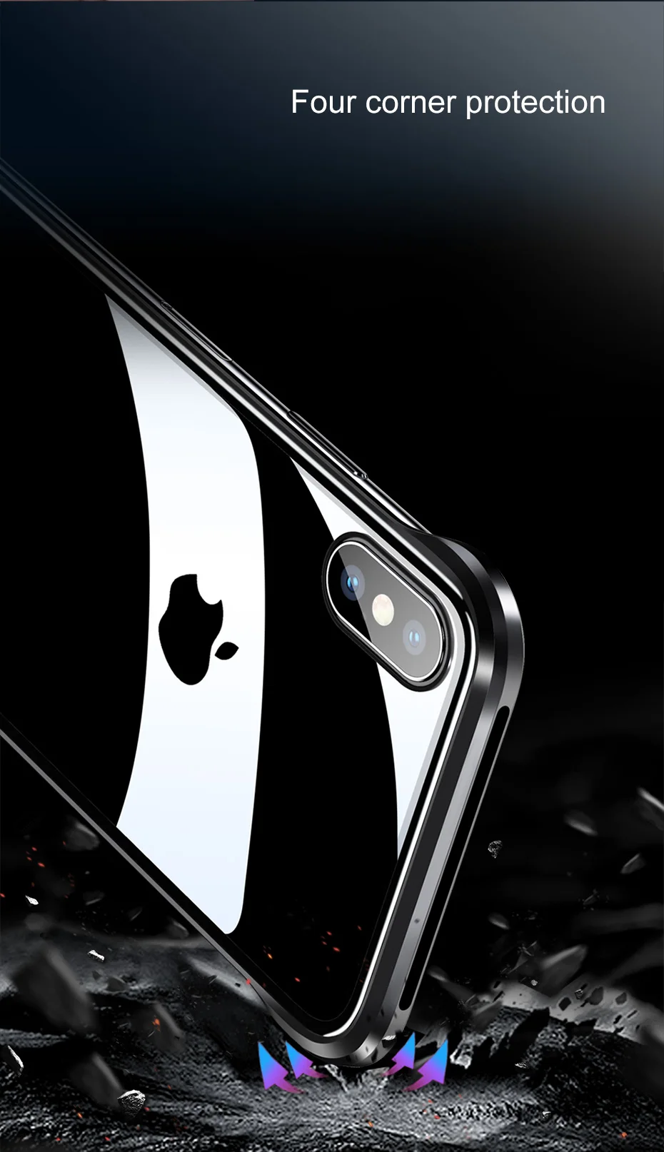 Защитный металлический чехол из закаленного стекла для телефона iPhone XS Max для iPhone X XS прозрачная Противоударная задняя крышка