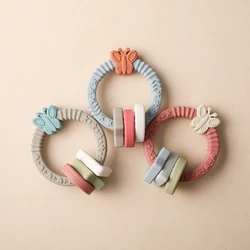 Pulseira de borboleta de silicone para bebês, bonito, colorido, grau alimentar, não tóxico, infantil, mordedor, recém nascido, brinquedos de morder, presente de nascimento