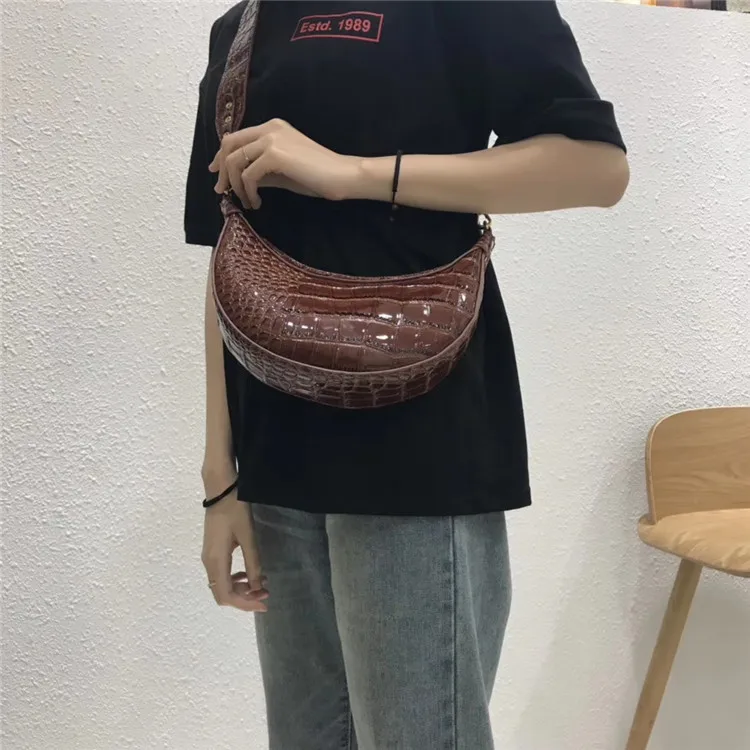 Classic Alligator Hobos Bag For Women Casual Pu Leather Shoulder Bags Ladies Fashion Soild Color Half Moon Bag Simple