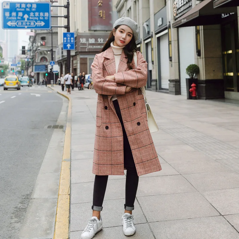

2019 Autumn And Winter New Style Mid-length Wool Woolen Cloth Coat Korean-style Slimming Students Thousands of Birds Sub-Thick R