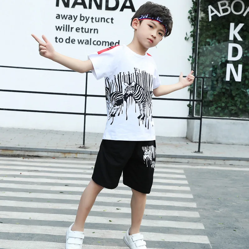 

Korean-style Summer Middle And Large Boys' Clothes Children Street Spot Paper Set New Style Pure Cotton Short Sleeve Two-Piece S